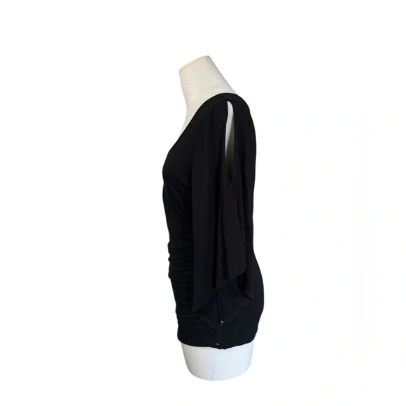 Boston proper Black Draped Surplice Top Split Bell Sleeve Blouse - Picture 4 of 7